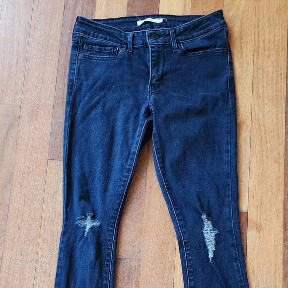 Levi's 711 Ripped Skinny Dark Wash Jeans Size 27 - Picture 2 of 16